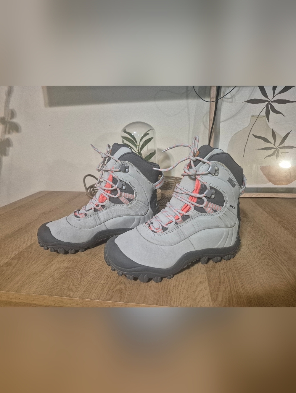 Women’s Gray Winter Hiking Boots with Coral Accents